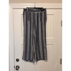 Marissa Olivia Womens Blue White High Rise Wide Leg Linen Blend Pants Size Large
